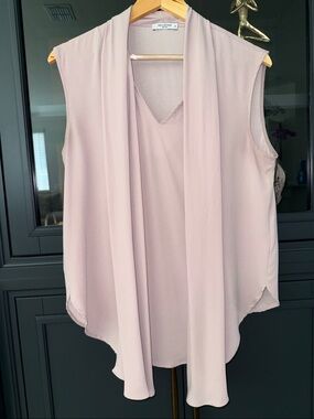 MM Lafleur Blush Pink Sleeveless Tie-Neck Blouse